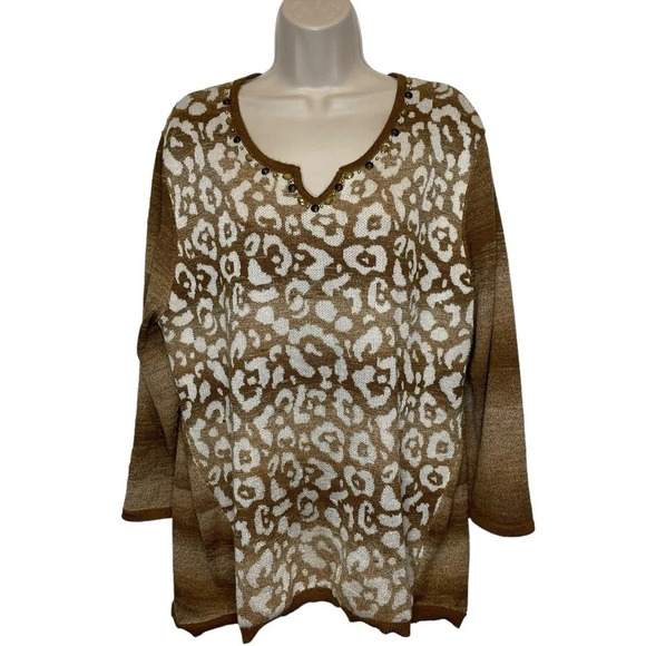 Alfred Dunner animal print sweater beaded two tone striped women’s 2x - Picture 1 of 6